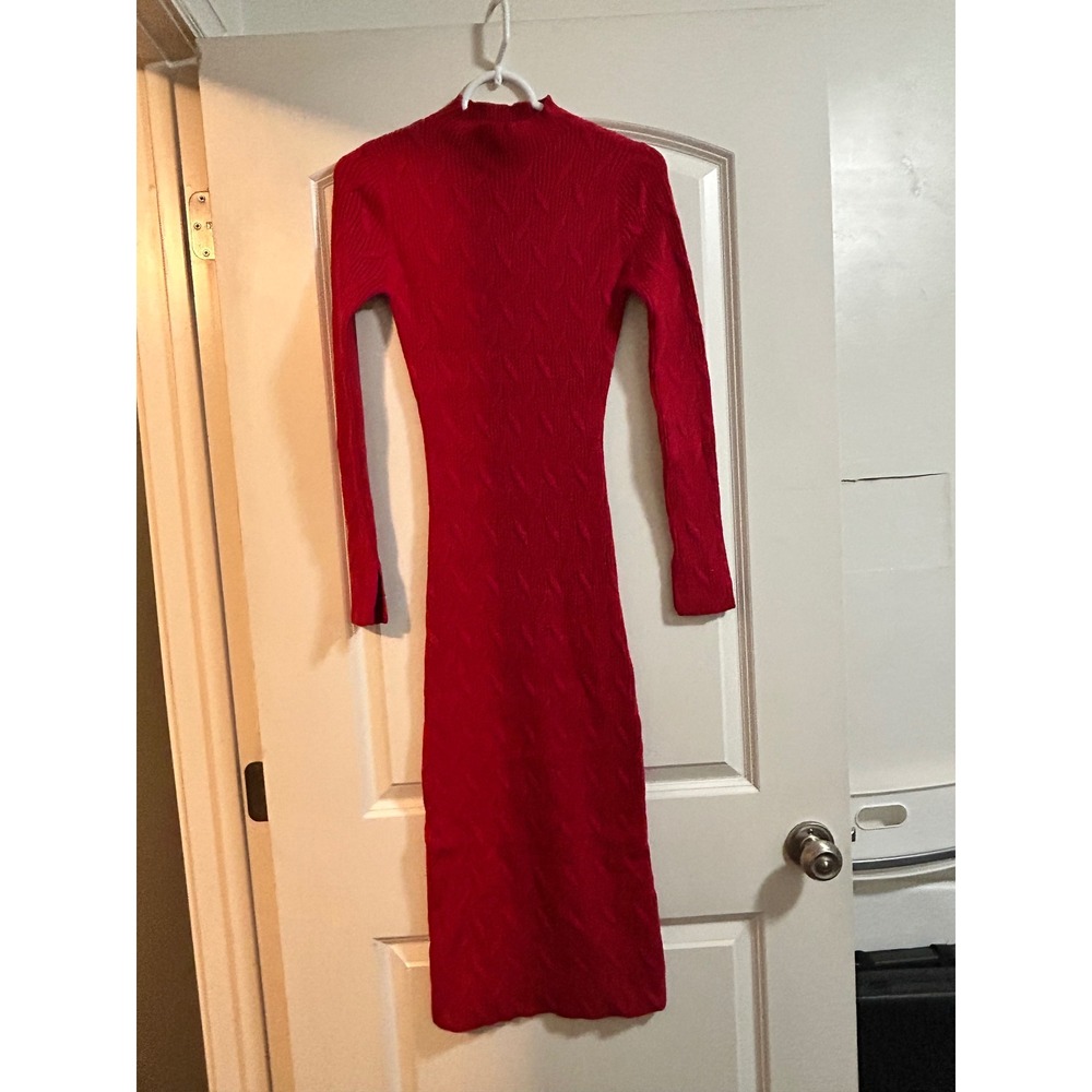 Torn by Rony‎ Kobo Red Cable Knit Mock Neck Midi Sweater Dress Size S